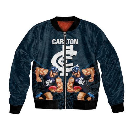 personalised-calrton-football-bomber-jacket-blues-go-champions-2023-polynesian-indigenous-art
