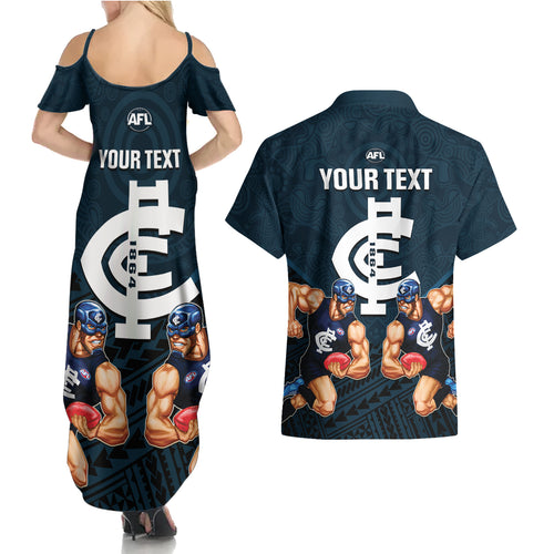 personalised-calrton-football-couples-matching-summer-maxi-dress-and-hawaiian-shirt-blues-go-champions-2023-polynesian-indigenous-art