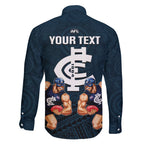 personalised-calrton-football-family-matching-off-shoulder-long-sleeve-dress-and-hawaiian-shirt-blues-go-champions-2023-polynesian-indigenous-art