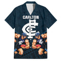 personalised-calrton-football-family-matching-off-shoulder-short-dress-and-hawaiian-shirt-blues-go-champions-2023-polynesian-indigenous-art