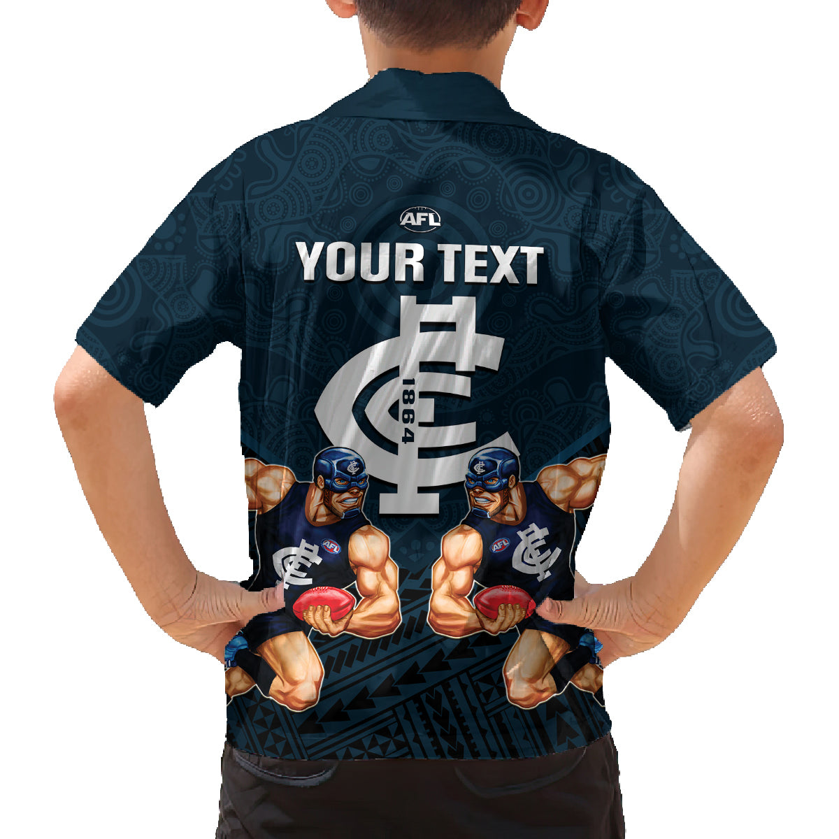 personalised-calrton-football-family-matching-puletasi-dress-and-hawaiian-shirt-blues-go-champions-2023-polynesian-indigenous-art