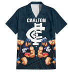 personalised-calrton-football-family-matching-puletasi-dress-and-hawaiian-shirt-blues-go-champions-2023-polynesian-indigenous-art