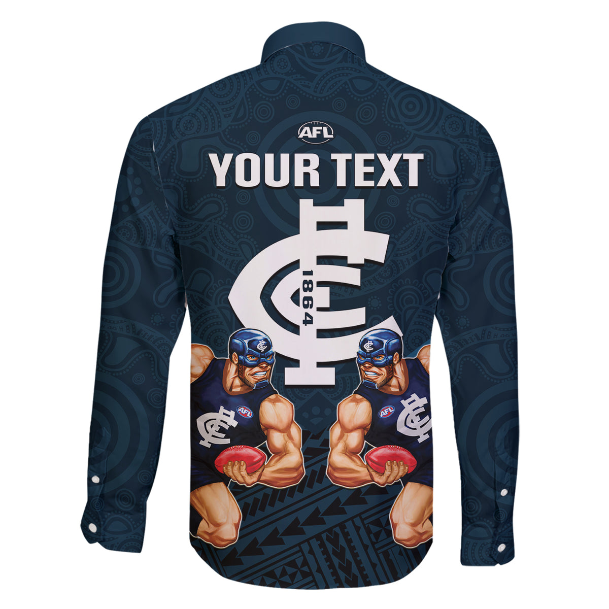 personalised-calrton-football-family-matching-short-sleeve-bodycon-dress-and-hawaiian-shirt-blues-go-champions-2023-polynesian-indigenous-art