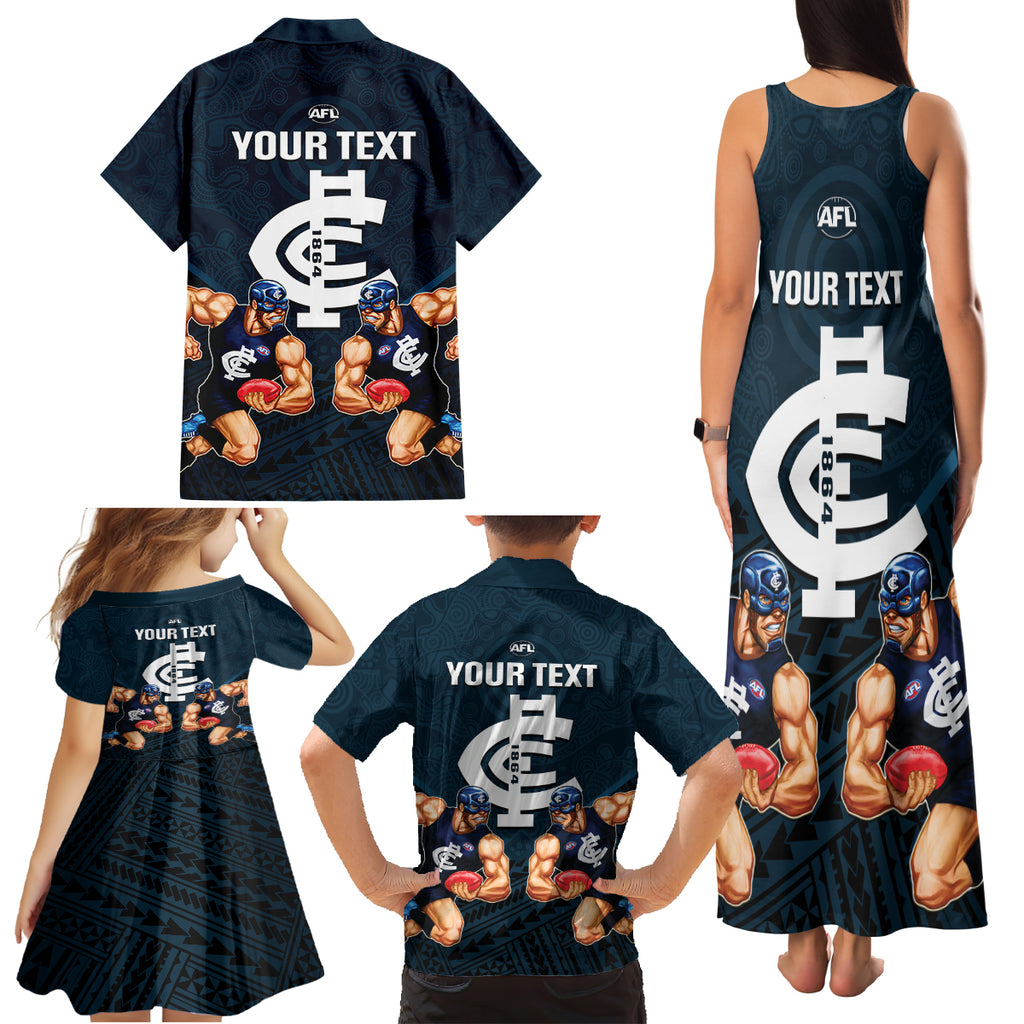 personalised-calrton-football-family-matching-tank-maxi-dress-and-hawaiian-shirt-blues-go-champions-2023-polynesian-indigenous-art