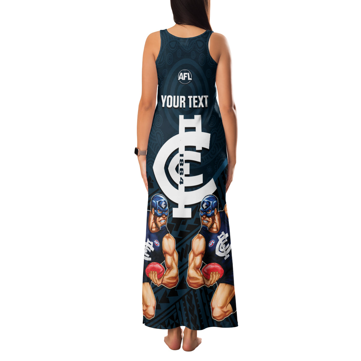 personalised-calrton-football-family-matching-tank-maxi-dress-and-hawaiian-shirt-blues-go-champions-2023-polynesian-indigenous-art