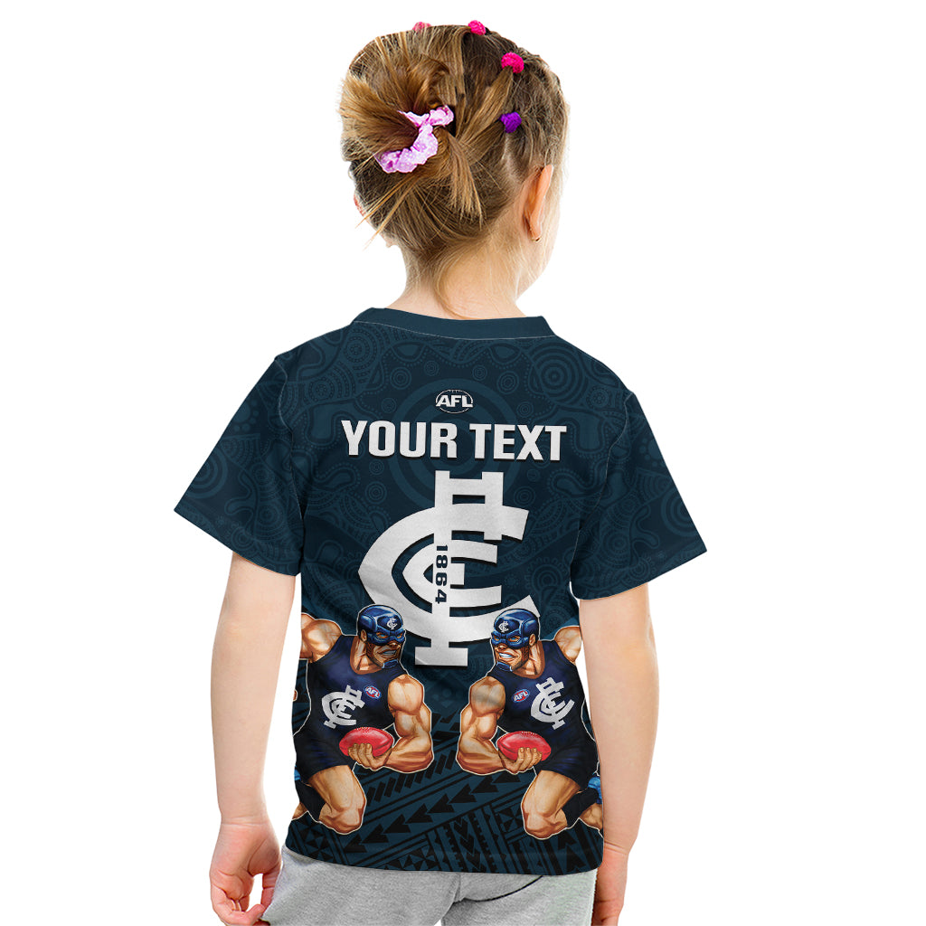 personalised-calrton-football-kid-t-shirt-blues-go-champions-2023-polynesian-indigenous-art