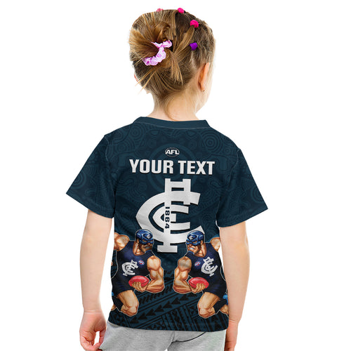 personalised-calrton-football-kid-t-shirt-blues-go-champions-2023-polynesian-indigenous-art