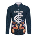 personalised-calrton-football-long-sleeve-button-shirt-blues-go-champions-2023-polynesian-indigenous-art
