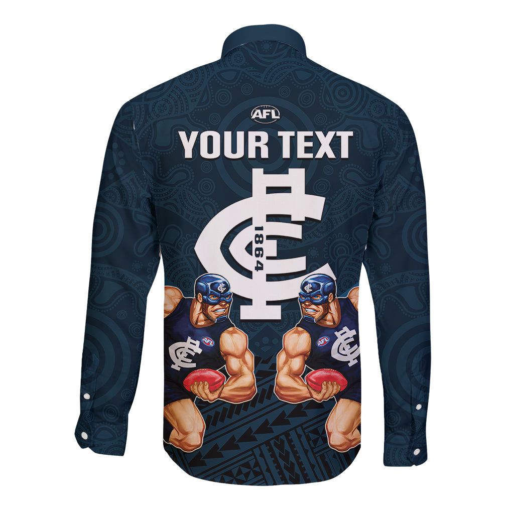 personalised-calrton-football-long-sleeve-button-shirt-blues-go-champions-2023-polynesian-indigenous-art