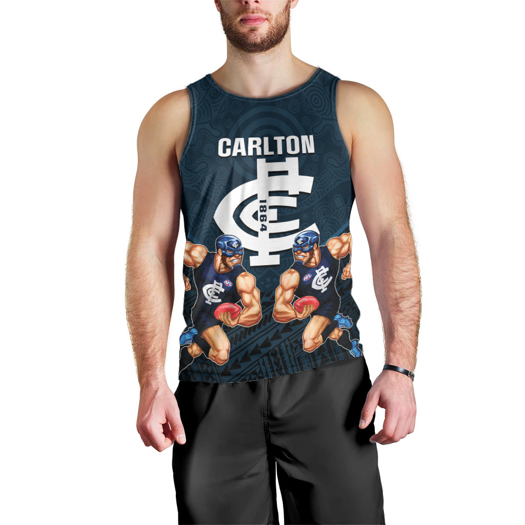 personalised-calrton-football-men-tank-top-blues-go-champions-2023-polynesian-indigenous-art