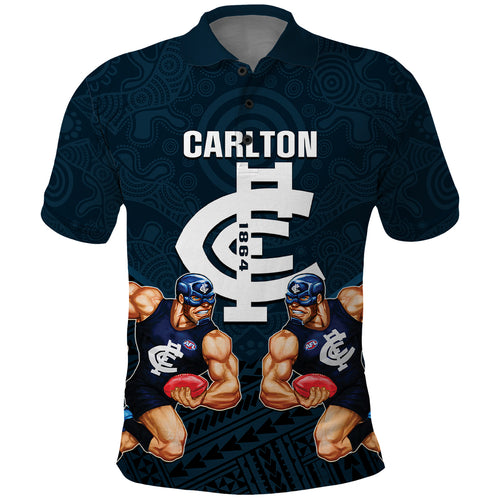 personalised-calrton-football-polo-shirt-blues-go-champions-2023-polynesian-indigenous-art