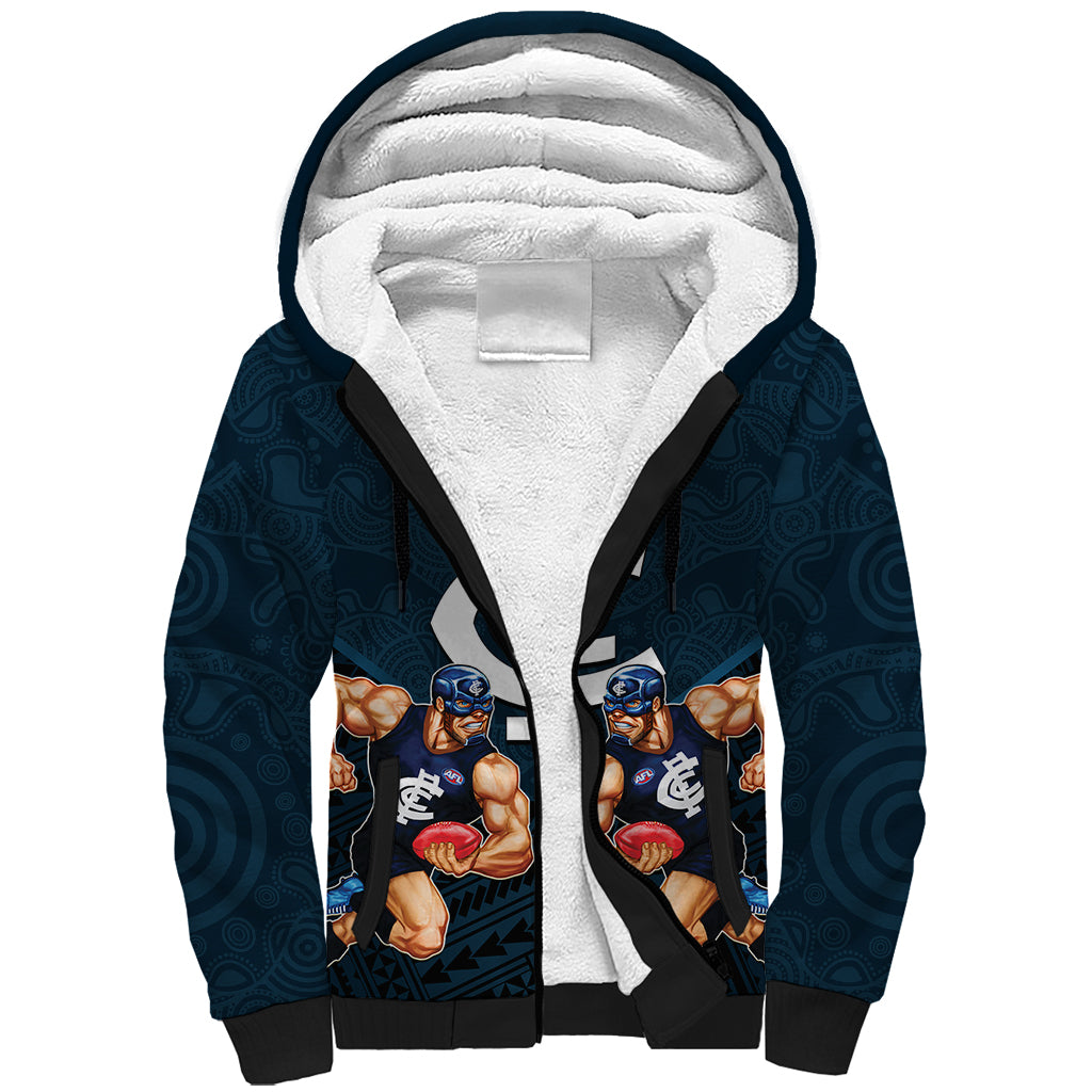 personalised-calrton-football-sherpa-hoodie-blues-go-champions-2023-polynesian-indigenous-art