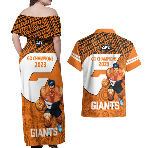giants-football-couples-matching-off-shoulder-maxi-dress-and-hawaiian-shirt-gws-go-champions-2023-polynesian-indigenous-art