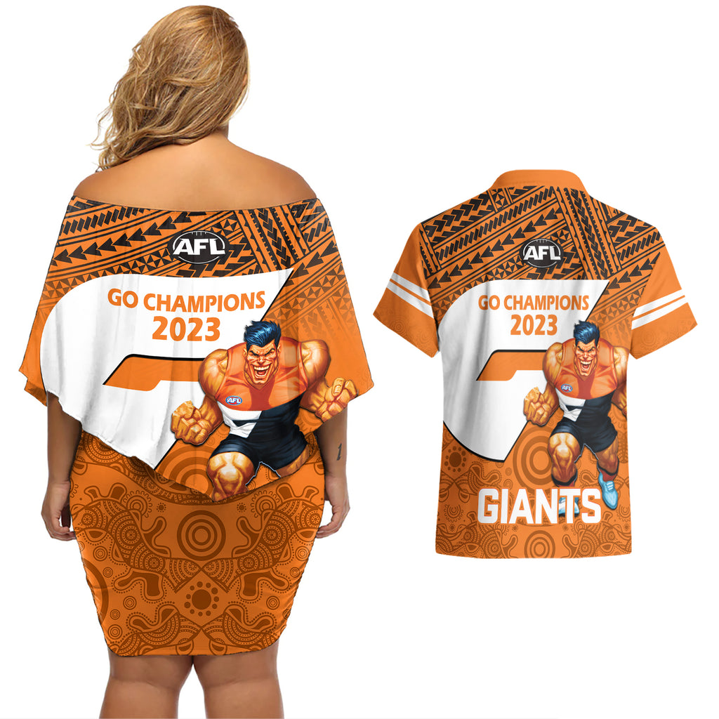 giants-football-couples-matching-off-shoulder-short-dress-and-hawaiian-shirt-gws-go-champions-2023-polynesian-indigenous-art