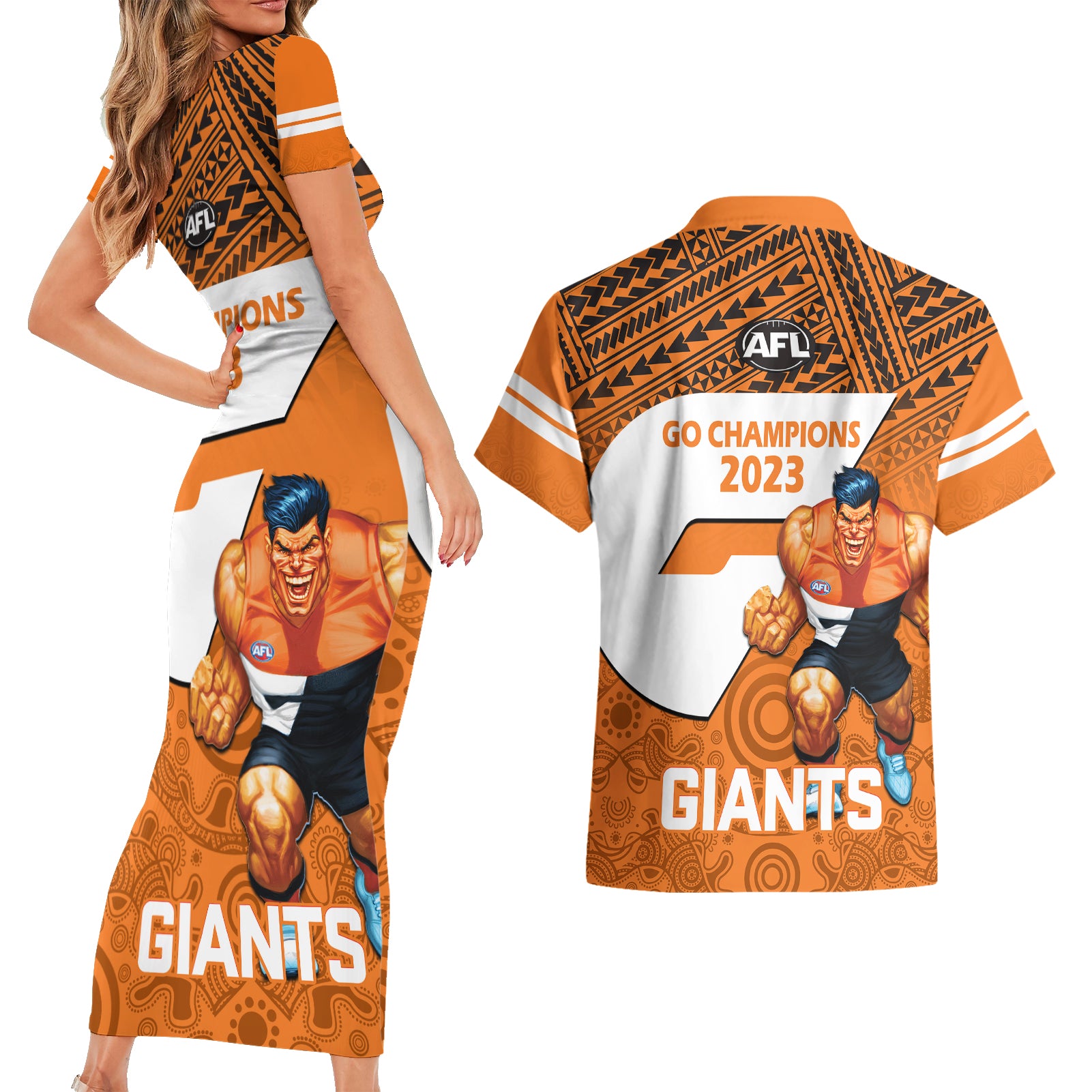 giants-football-couples-matching-short-sleeve-bodycon-dress-and-hawaiian-shirt-gws-go-champions-2023-polynesian-indigenous-art