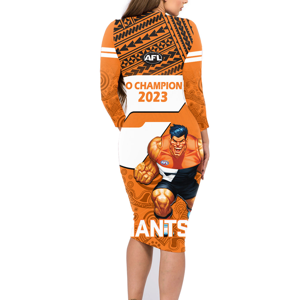 giants-football-family-matching-long-sleeve-bodycon-dress-and-hawaiian-shirt-gws-go-champions-2023-polynesian-indigenous-art