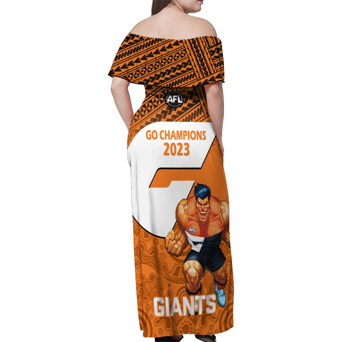 giants-football-family-matching-off-shoulder-maxi-dress-and-hawaiian-shirt-gws-go-champions-2023-polynesian-indigenous-art