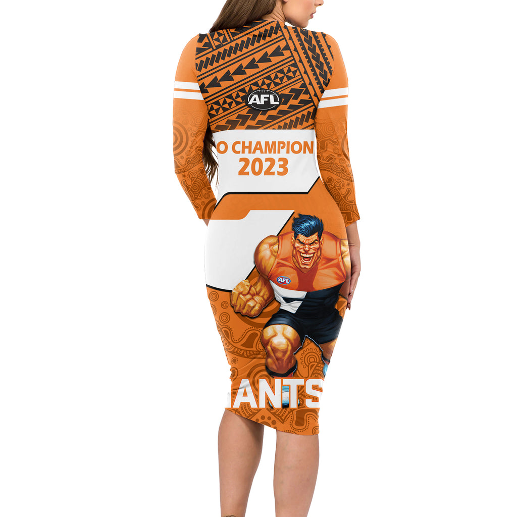 giants-football-long-sleeve-bodycon-dress-gws-go-champions-2023-polynesian-indigenous-art