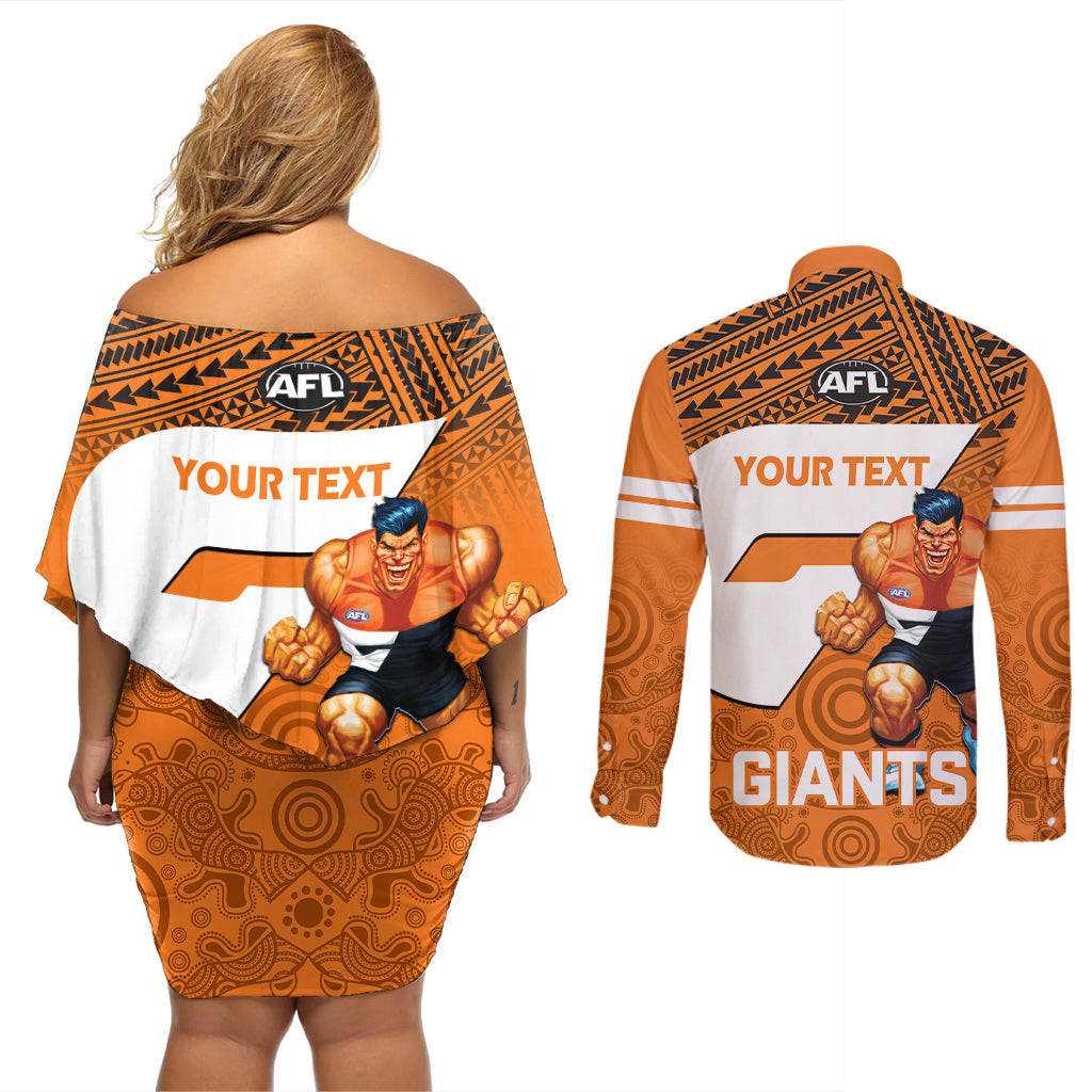 personalised-giants-football-couples-matching-off-shoulder-short-dress-and-long-sleeve-button-shirts-gws-go-champions-2023-polynesian-indigenous-art
