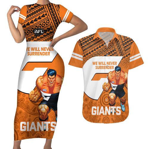 personalised-giants-football-couples-matching-short-sleeve-bodycon-dress-and-hawaiian-shirt-gws-go-champions-2023-polynesian-indigenous-art
