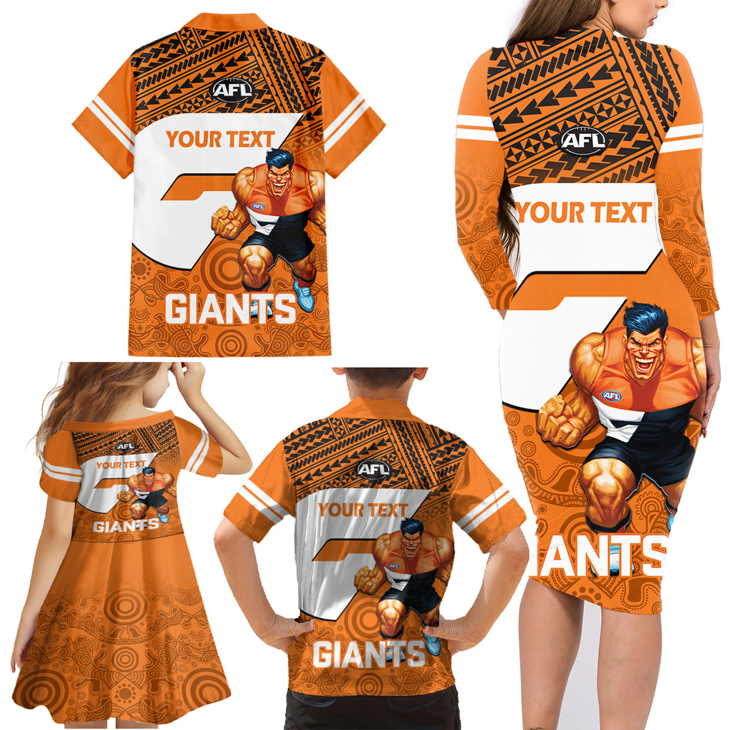 personalised-giants-football-family-matching-long-sleeve-bodycon-dress-and-hawaiian-shirt-gws-go-champions-2023-polynesian-indigenous-art