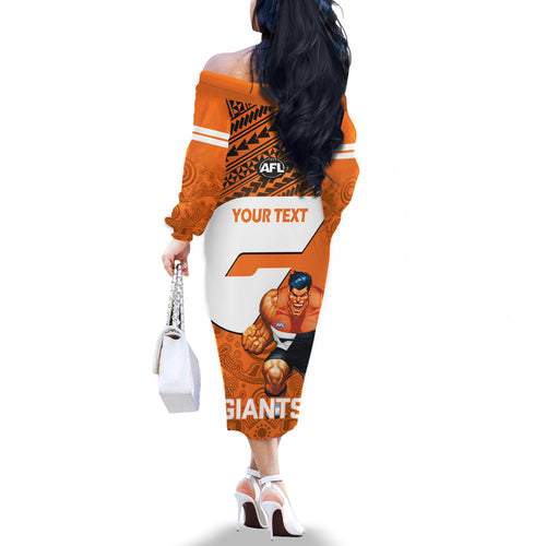 personalised-giants-football-family-matching-off-shoulder-long-sleeve-dress-and-hawaiian-shirt-gws-go-champions-2023-polynesian-indigenous-art