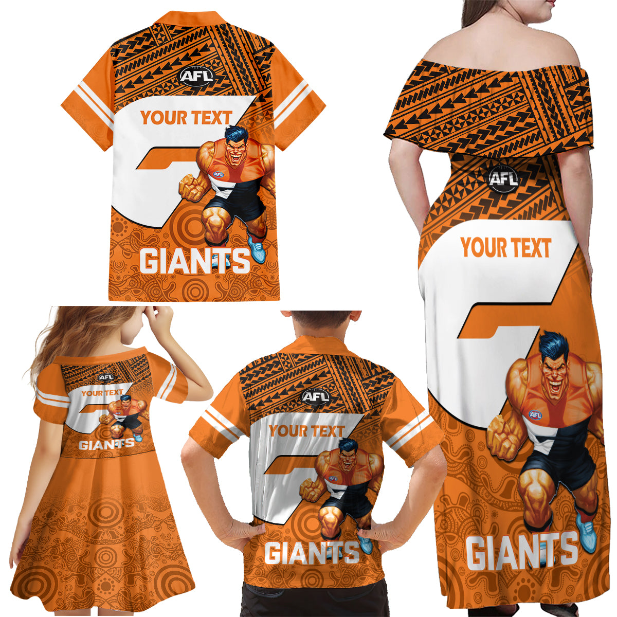 personalised-giants-football-family-matching-off-shoulder-maxi-dress-and-hawaiian-shirt-gws-go-champions-2023-polynesian-indigenous-art