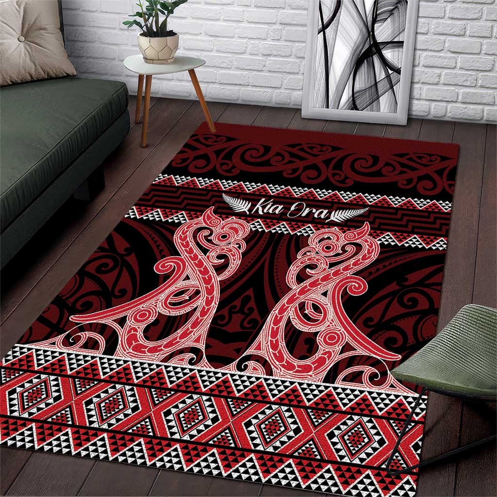 Kia Ora New Zealand Area Rug Maori Language Week Whero Taniko Motif - Aussie Hoodie