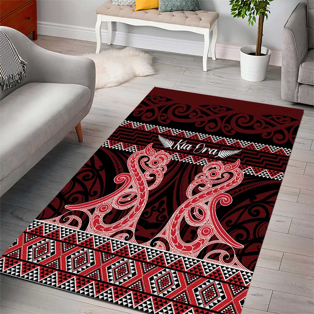 Kia Ora New Zealand Area Rug Maori Language Week Whero Taniko Motif - Aussie Hoodie