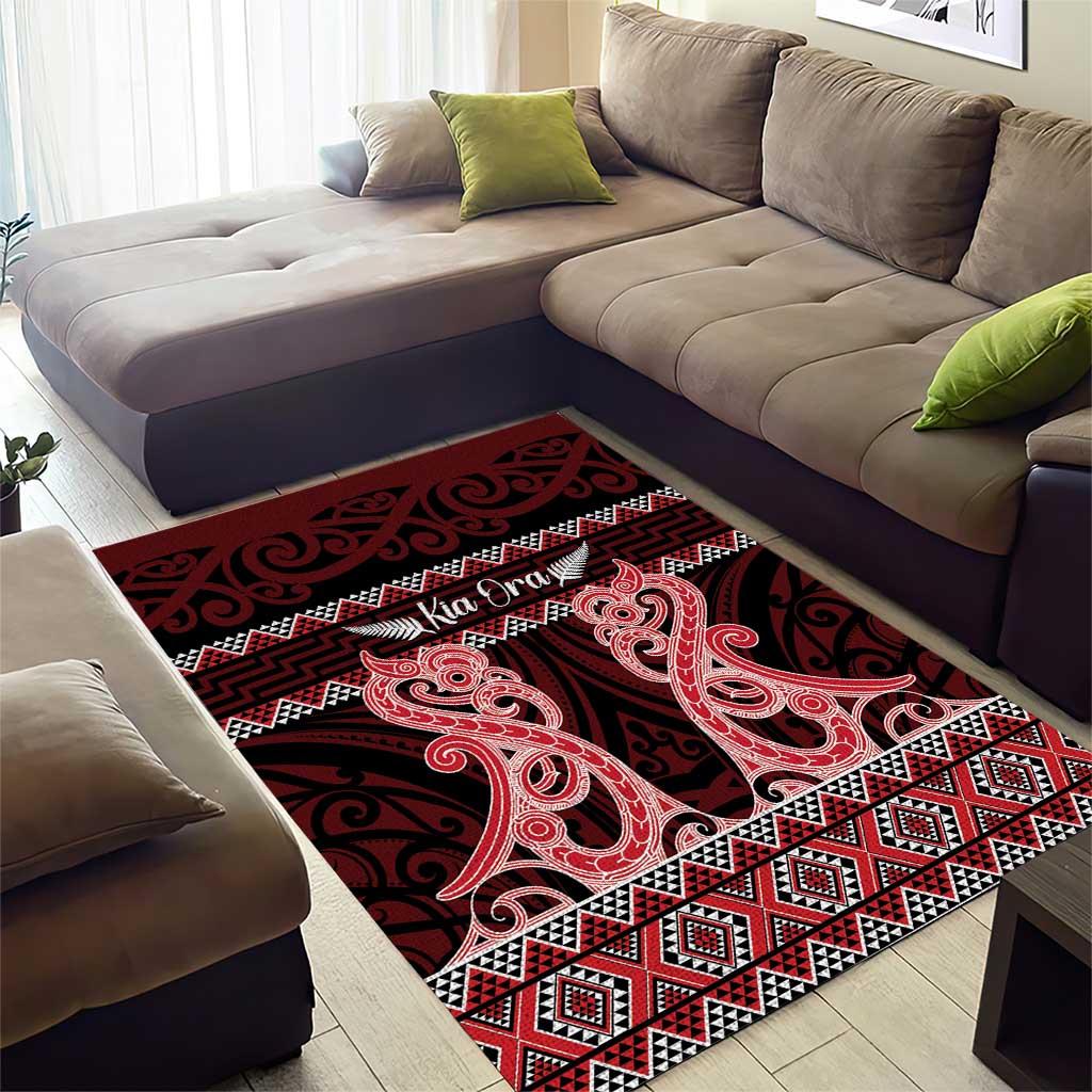 Kia Ora New Zealand Area Rug Maori Language Week Whero Taniko Motif - Aussie Hoodie