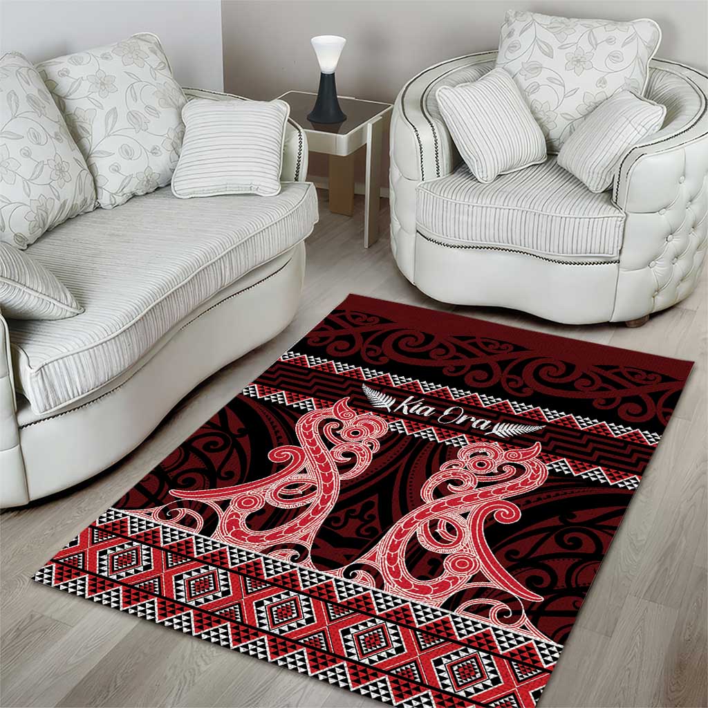 Kia Ora New Zealand Area Rug Maori Language Week Whero Taniko Motif - Aussie Hoodie
