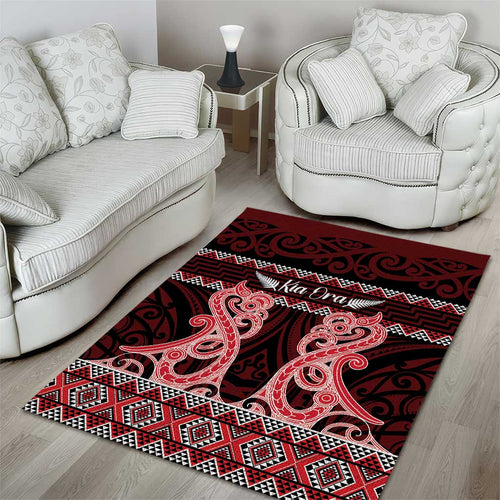 Kia Ora New Zealand Area Rug Maori Language Week Whero Taniko Motif - Aussie Hoodie