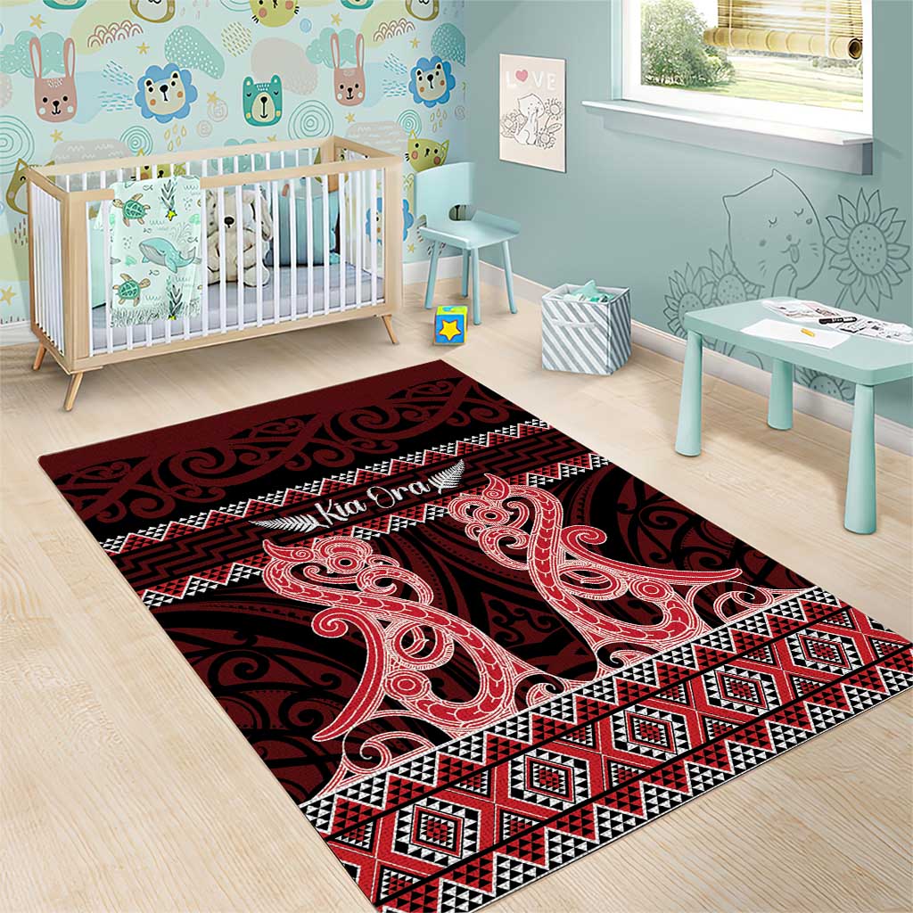 Kia Ora New Zealand Area Rug Maori Language Week Whero Taniko Motif - Aussie Hoodie