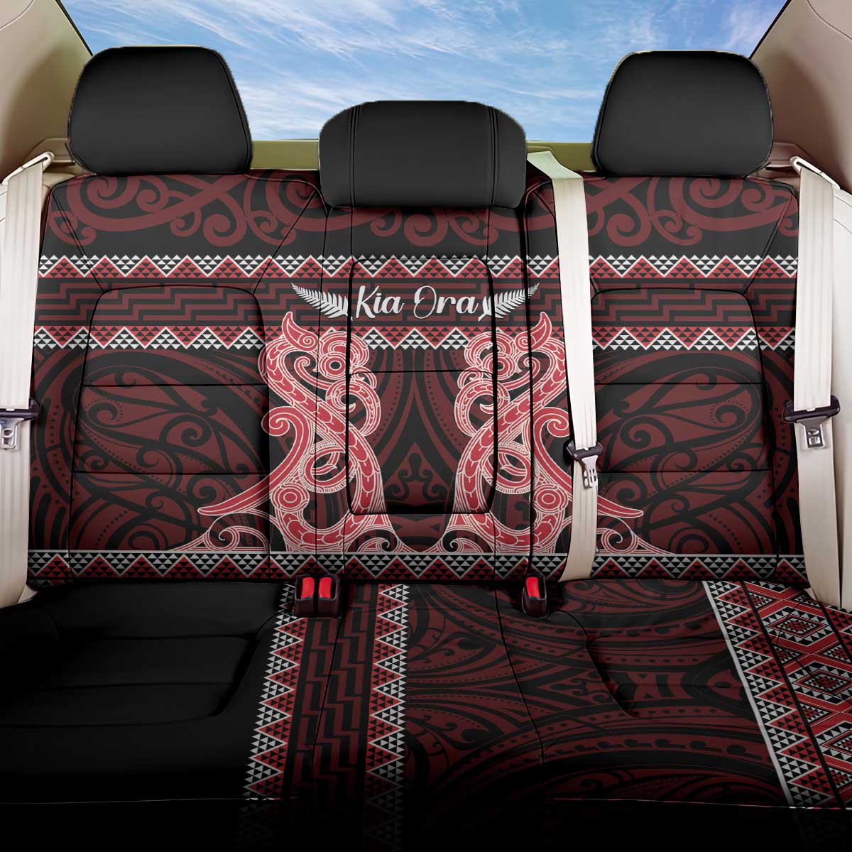 Kia Ora New Zealand Back Car Seat Cover Maori Language Week Whero Taniko Motif - Aussie Hoodie