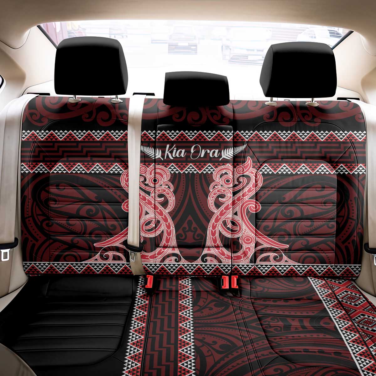 Kia Ora New Zealand Back Car Seat Cover Maori Language Week Whero Taniko Motif - Aussie Hoodie