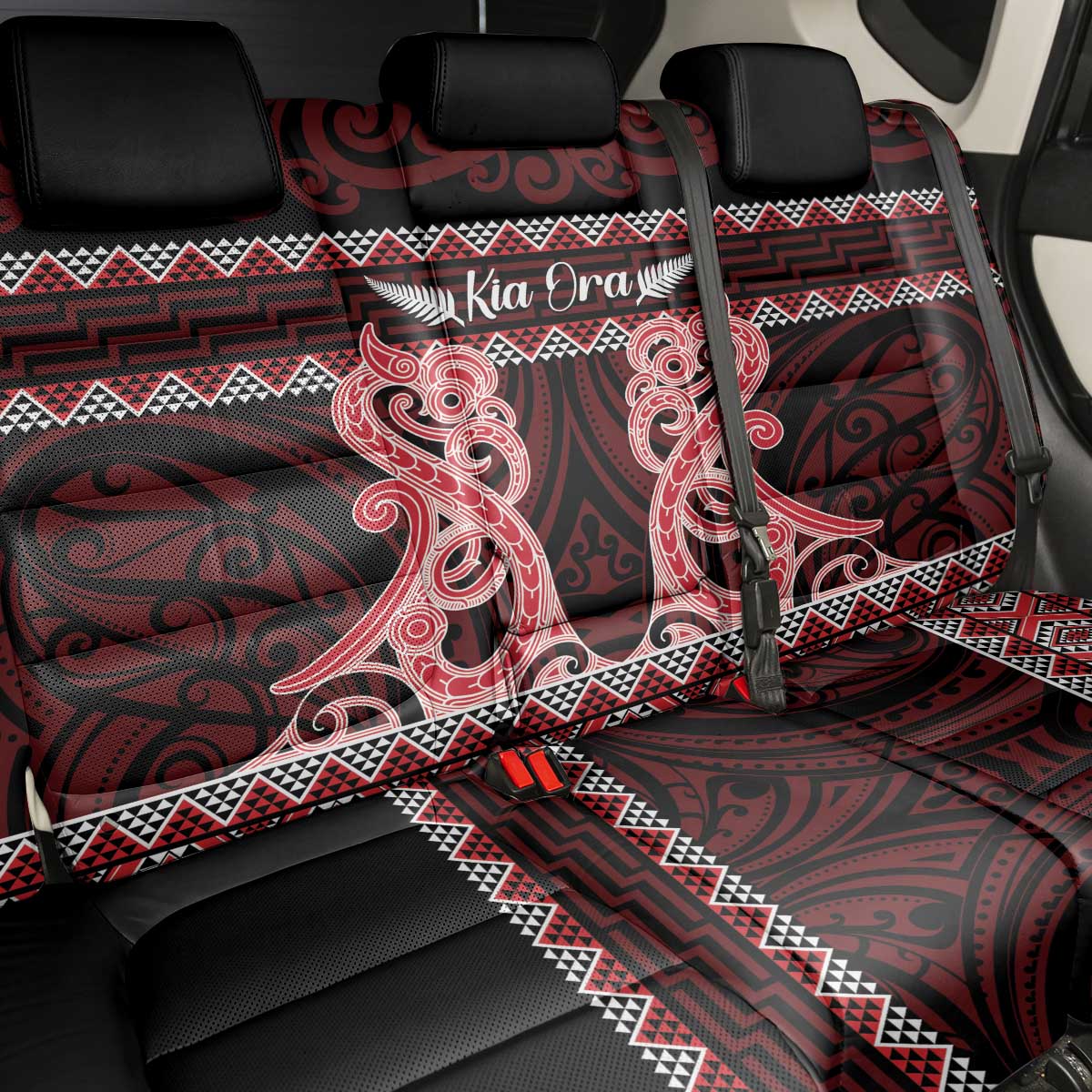 Kia Ora New Zealand Back Car Seat Cover Maori Language Week Whero Taniko Motif - Aussie Hoodie