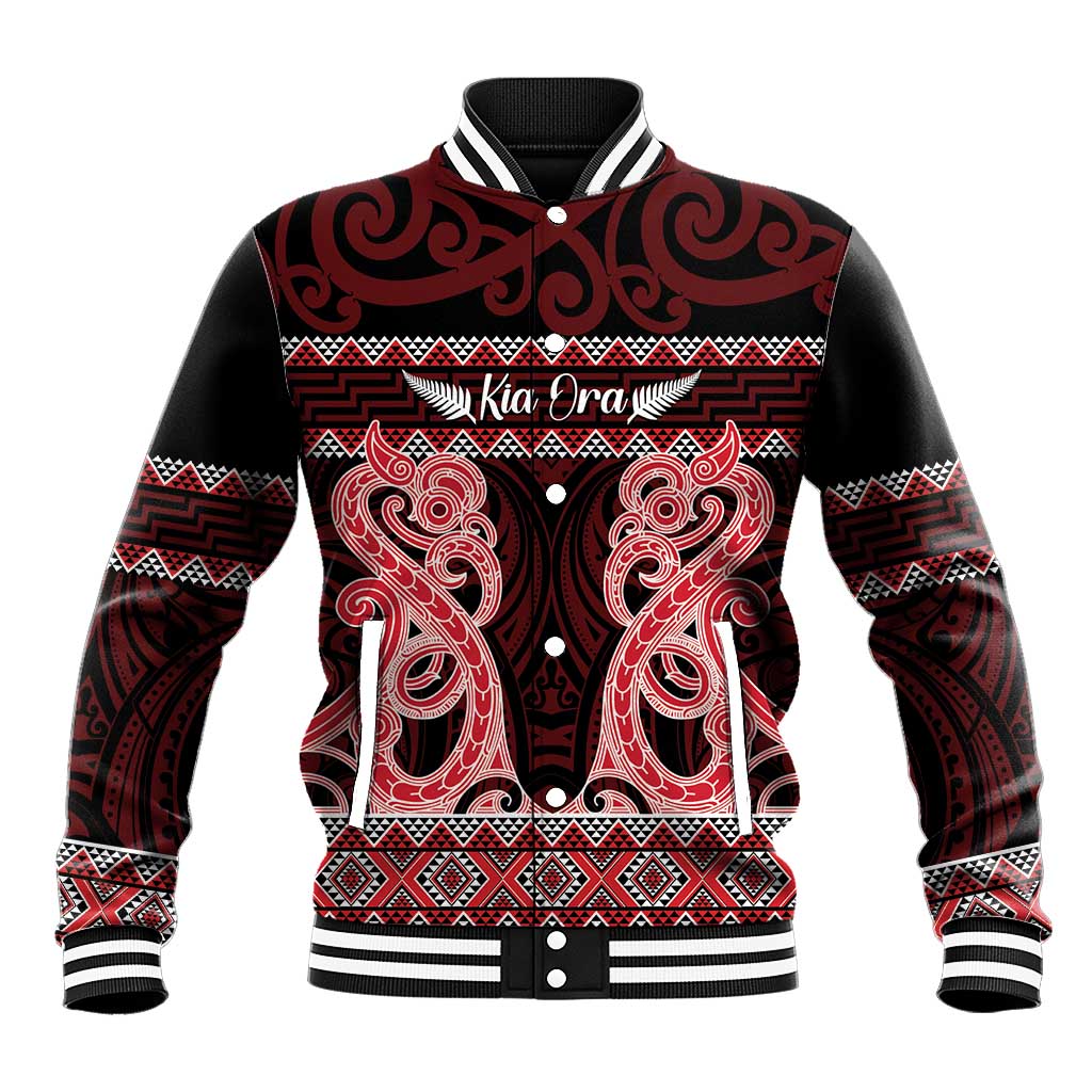 Kia Ora New Zealand Baseball Jacket Maori Language Week Whero Taniko Motif - Aussie Hoodie