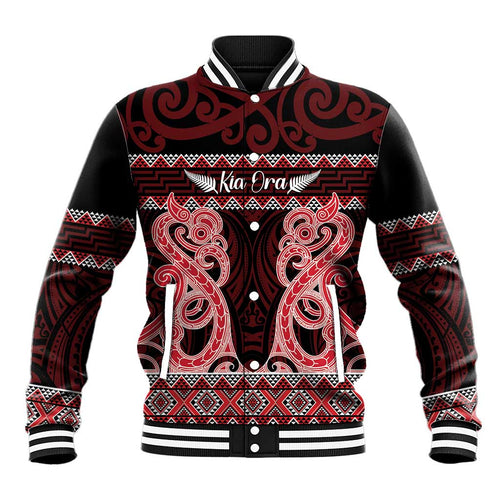 Kia Ora New Zealand Baseball Jacket Maori Language Week Whero Taniko Motif - Aussie Hoodie
