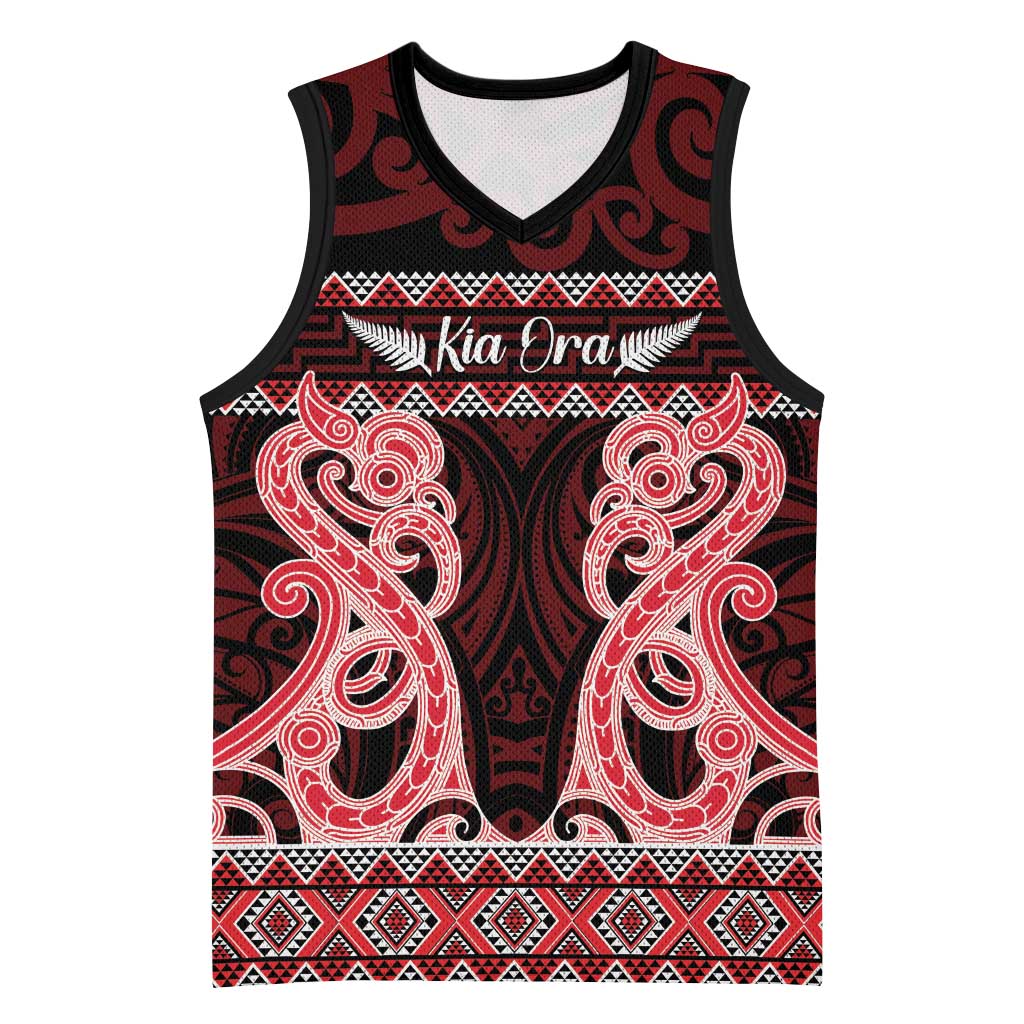 Kia Ora New Zealand Basketball Jersey Maori Language Week Whero Taniko Motif - Aussie Hoodie