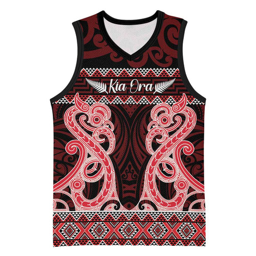 Kia Ora New Zealand Basketball Jersey Maori Language Week Whero Taniko Motif - Aussie Hoodie