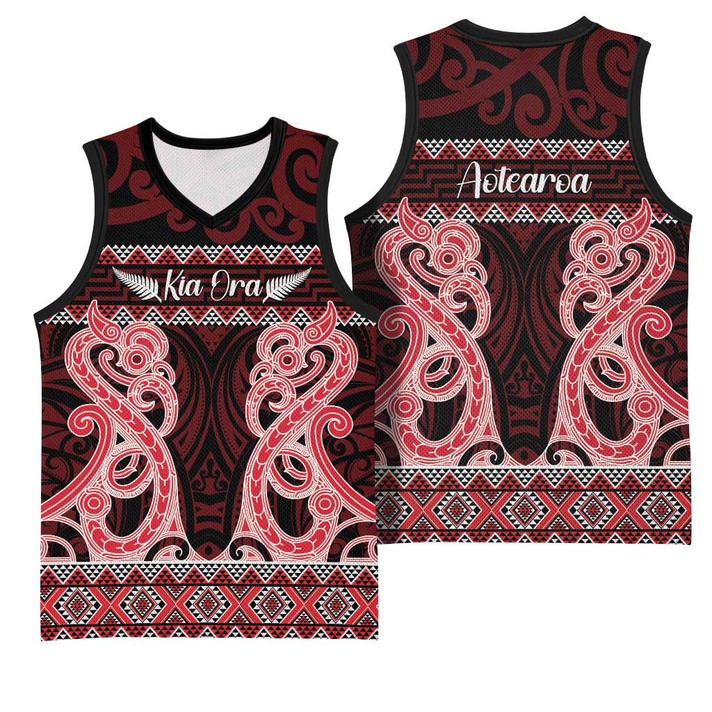 Kia Ora New Zealand Basketball Jersey Maori Language Week Whero Taniko Motif - Aussie Hoodie