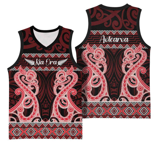 Kia Ora New Zealand Basketball Jersey Maori Language Week Whero Taniko Motif - Aussie Hoodie