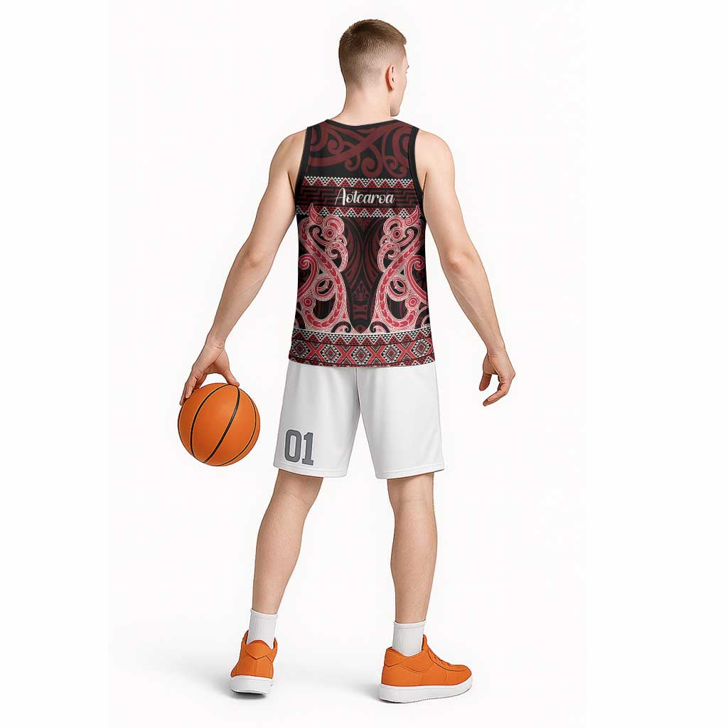 Kia Ora New Zealand Basketball Jersey Maori Language Week Whero Taniko Motif - Aussie Hoodie