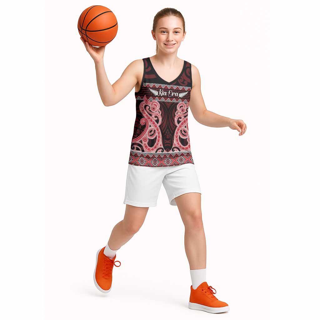 Kia Ora New Zealand Basketball Jersey Maori Language Week Whero Taniko Motif - Aussie Hoodie