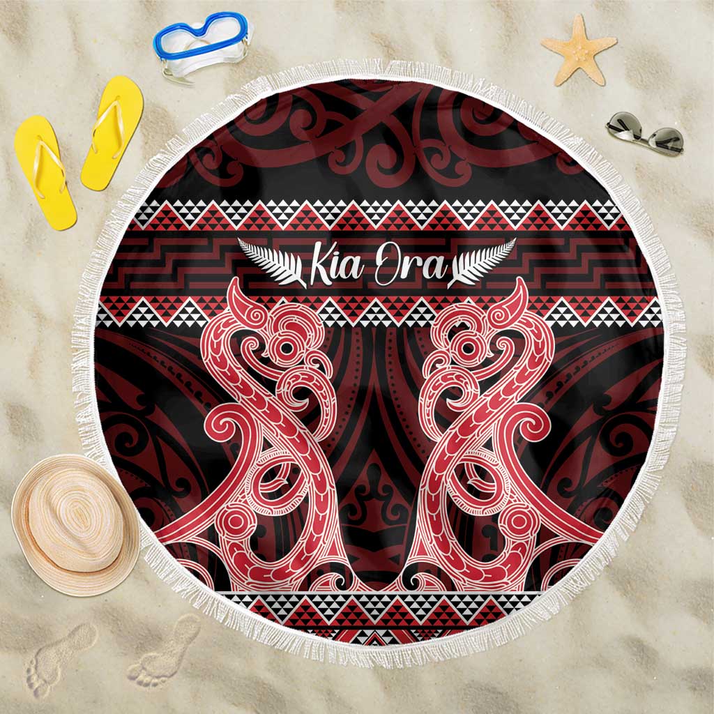 Kia Ora New Zealand Beach Blanket Maori Language Week Whero Taniko Motif - Aussie Hoodie