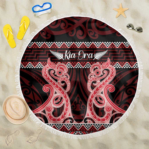 Kia Ora New Zealand Beach Blanket Maori Language Week Whero Taniko Motif - Aussie Hoodie