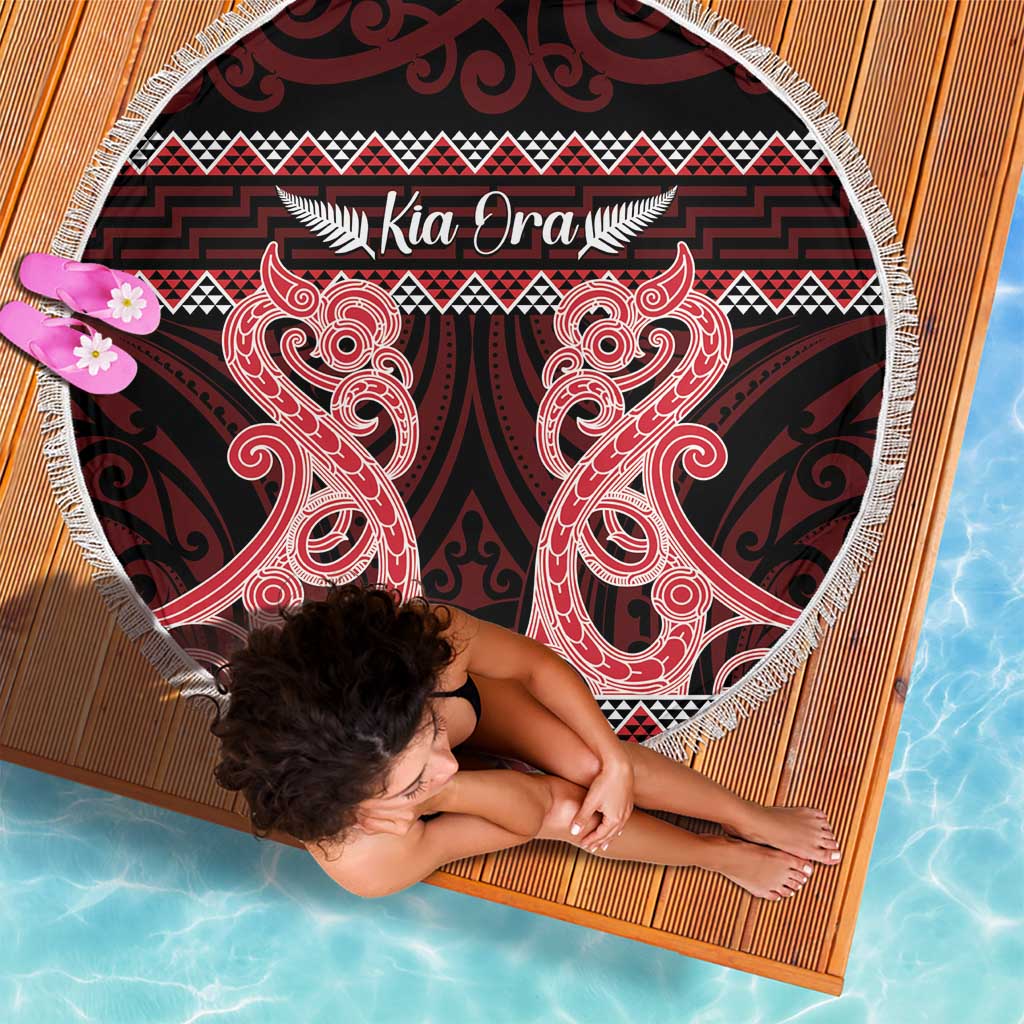 Kia Ora New Zealand Beach Blanket Maori Language Week Whero Taniko Motif - Aussie Hoodie