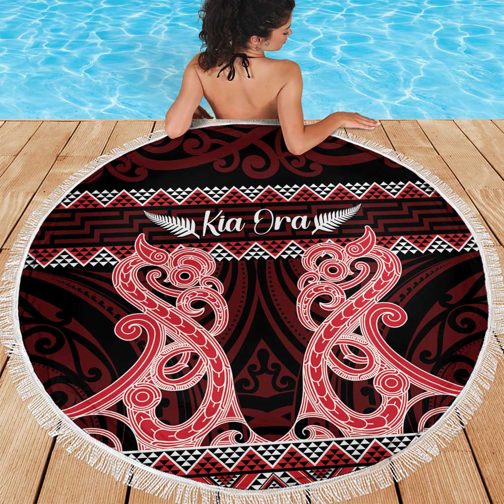 Kia Ora New Zealand Beach Blanket Maori Language Week Whero Taniko Motif - Aussie Hoodie