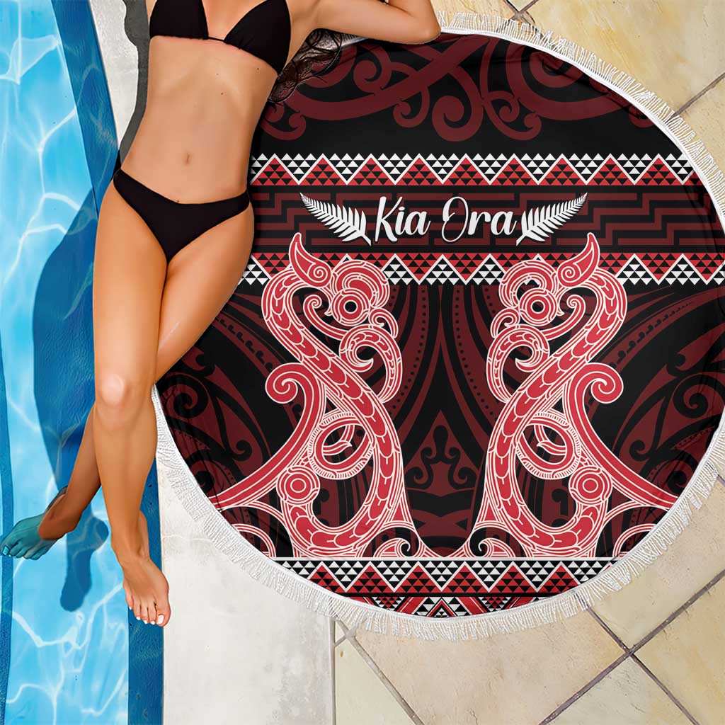 Kia Ora New Zealand Beach Blanket Maori Language Week Whero Taniko Motif - Aussie Hoodie