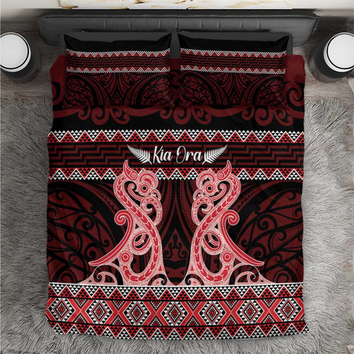 Kia Ora New Zealand Bedding Set Maori Language Week Whero Taniko Motif - Aussie Hoodie